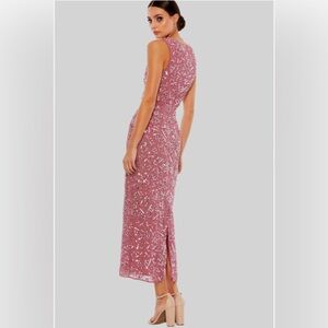 NWOT Mac Duggal Chic Geometric High Neck Sequin Midi Dress